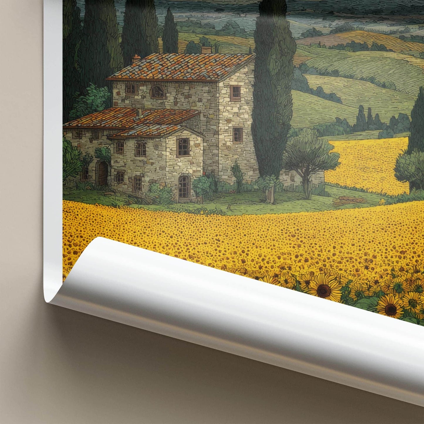 Toscana Poster - Italy Travel Art - Tuscan Farmhouse Sunflowers Wall Decor