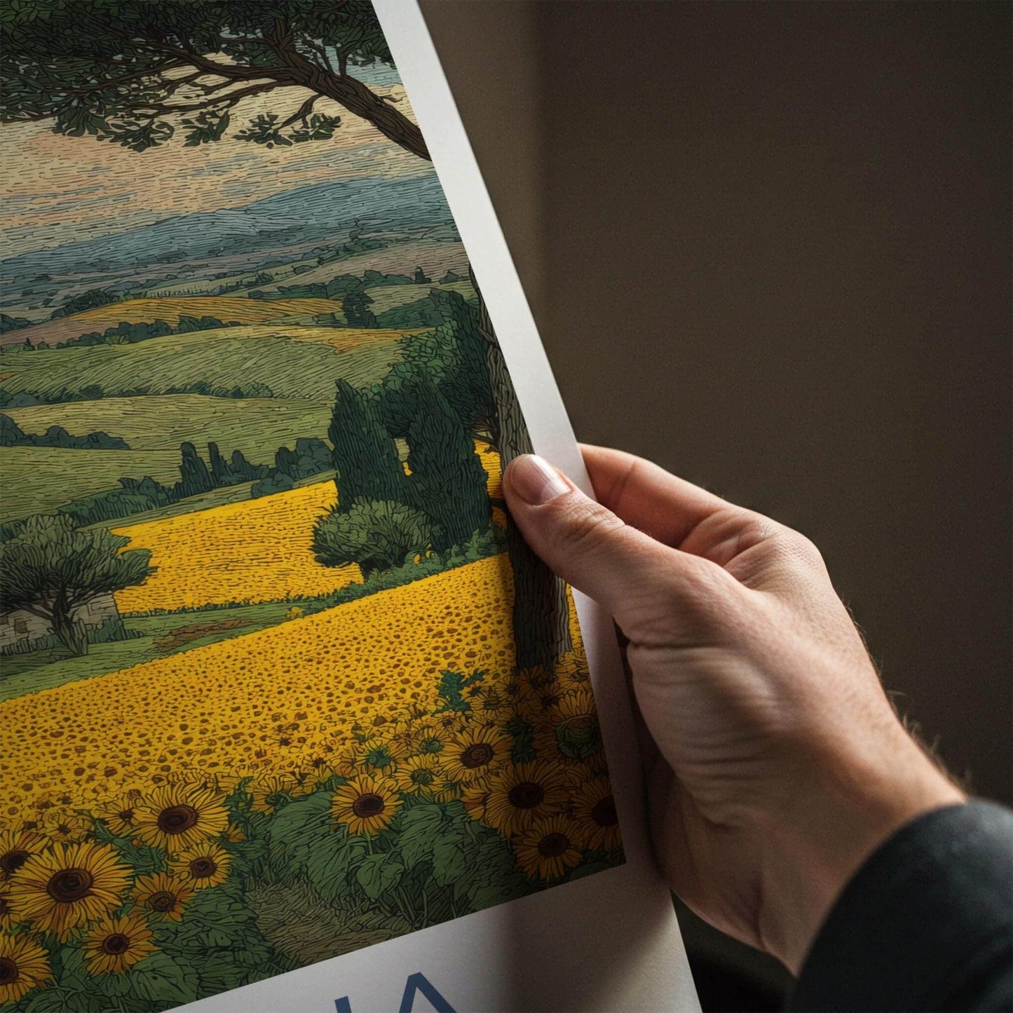 Toscana Poster - Italy Travel Art - Tuscan Farmhouse Sunflowers Wall Decor