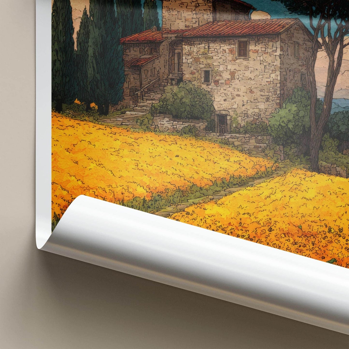Toscana Poster - Italy Travel Art - Tuscan House Sunflowers Home Decor
