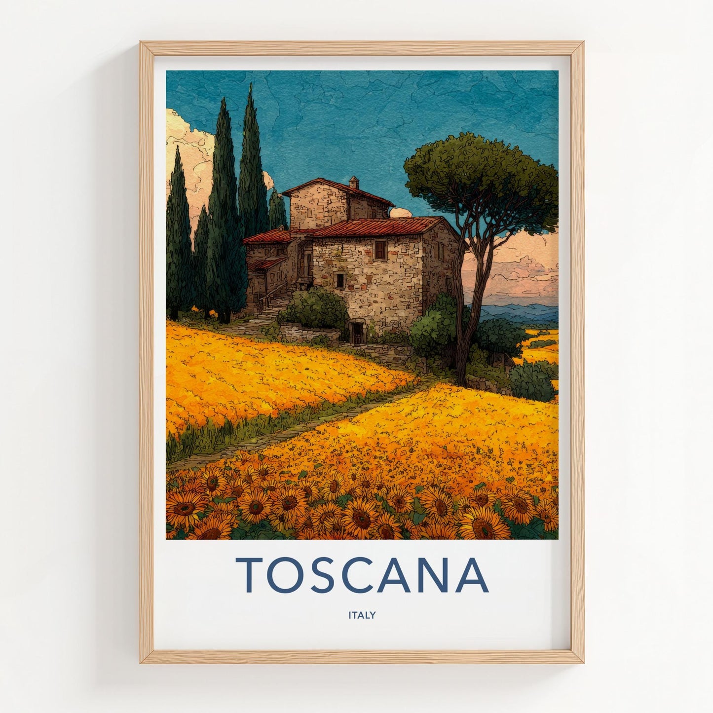 Toscana Poster - Italy Travel Art - Tuscan House Sunflowers Home Decor