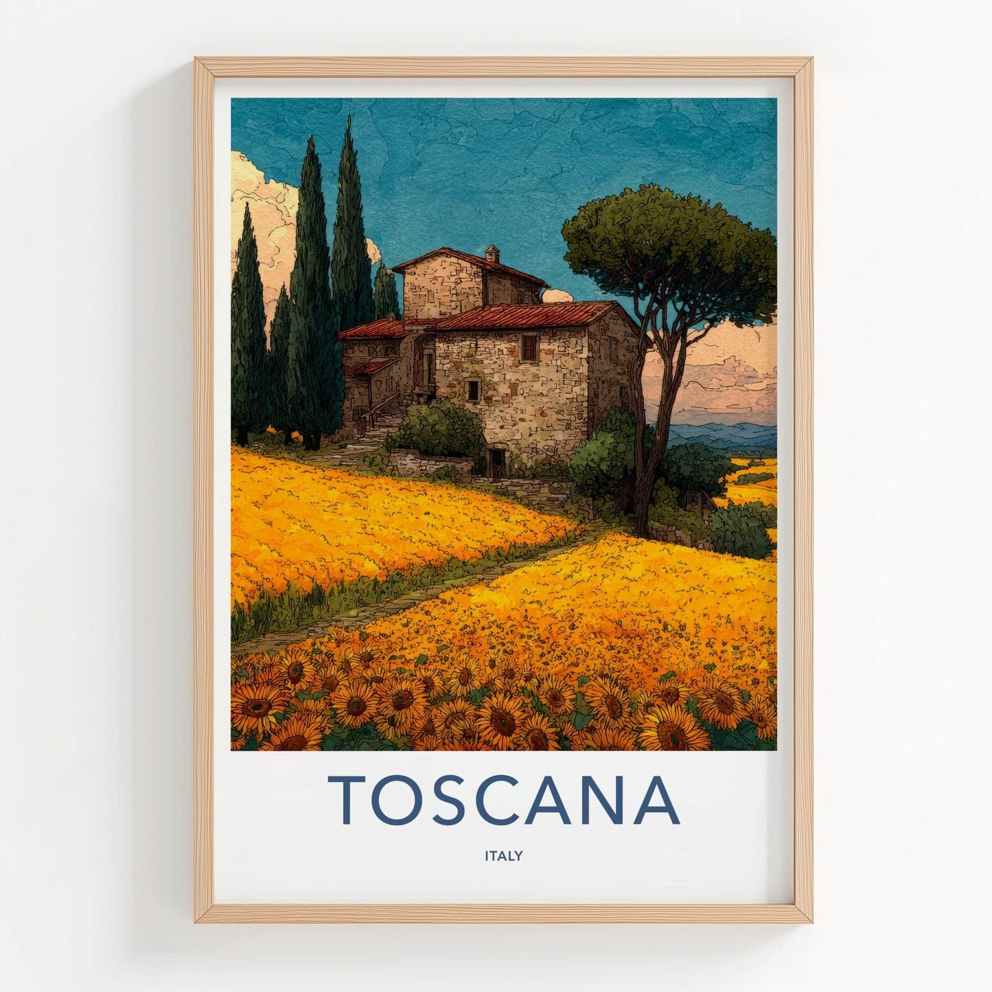 Toscana Poster - Italy Travel Art - Tuscan House Sunflowers Home Decor