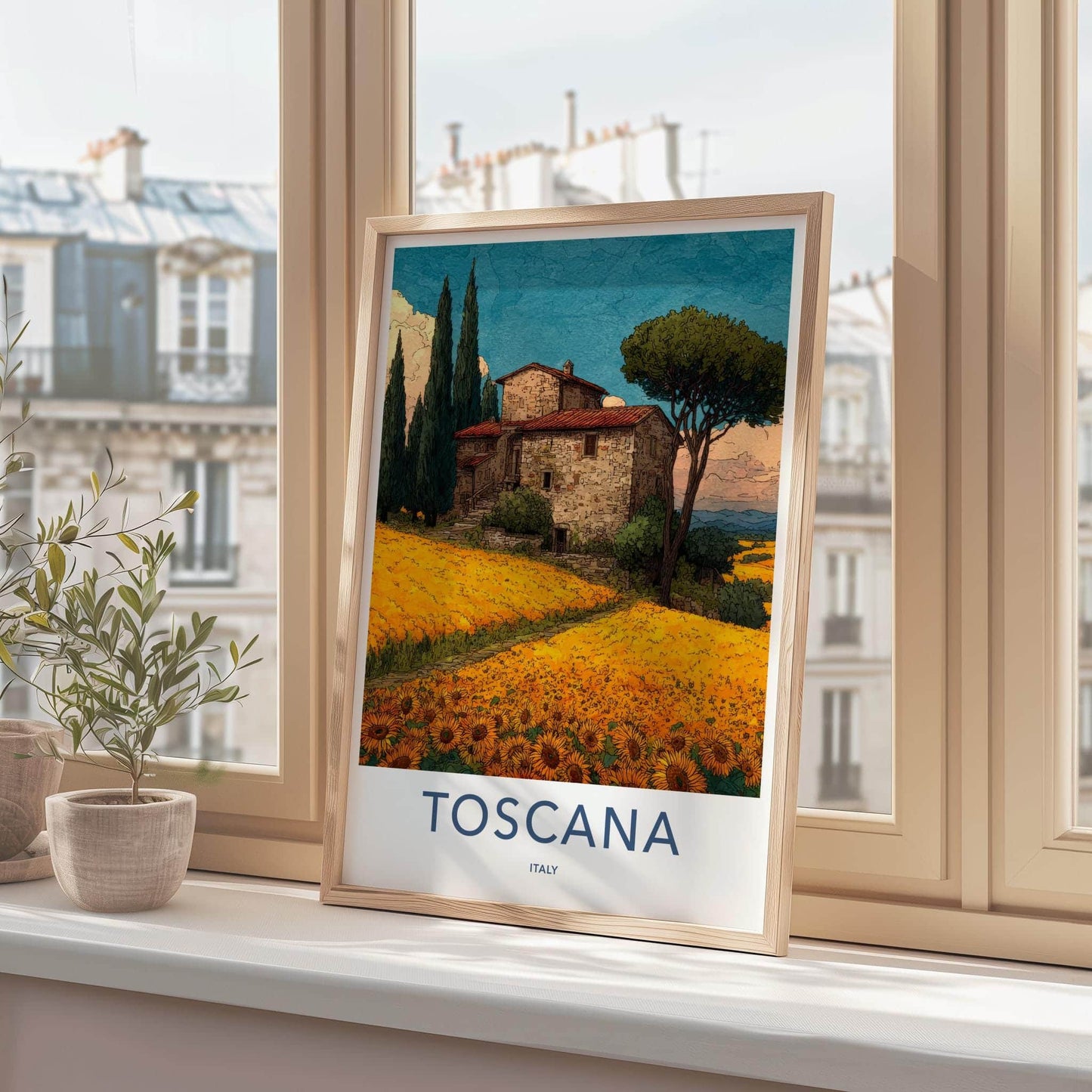 Toscana Poster - Italy Travel Art - Tuscan House Sunflowers Home Decor
