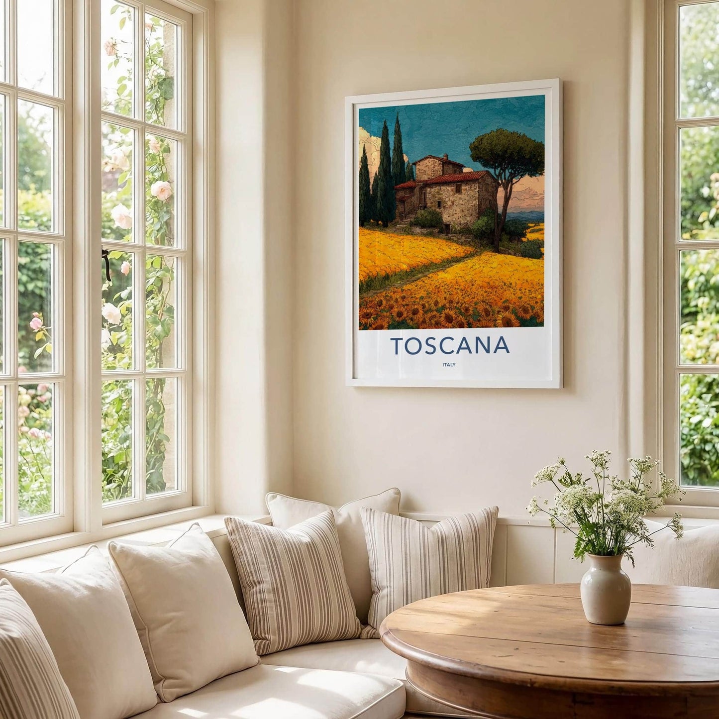 Toscana Poster - Italy Travel Art - Tuscan House Sunflowers Home Decor
