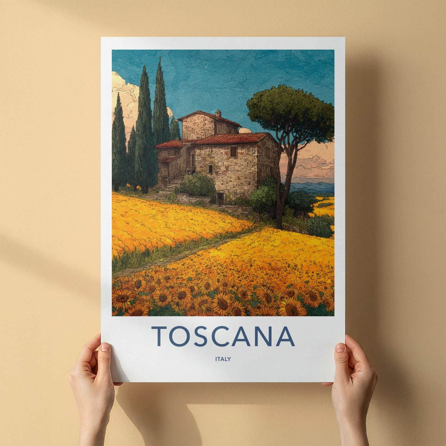 Toscana Poster - Italy Travel Art - Tuscan House Sunflowers Home Decor