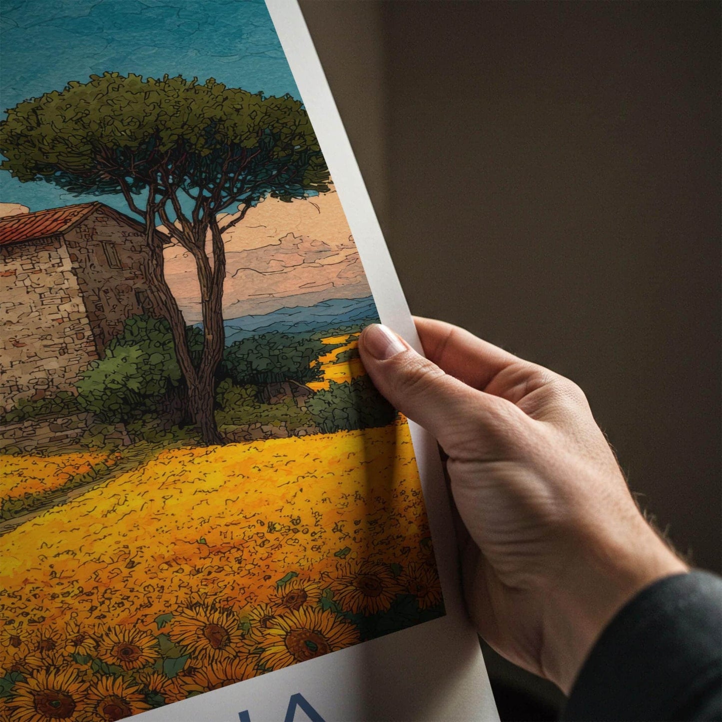 Toscana Poster - Italy Travel Art - Tuscan House Sunflowers Home Decor