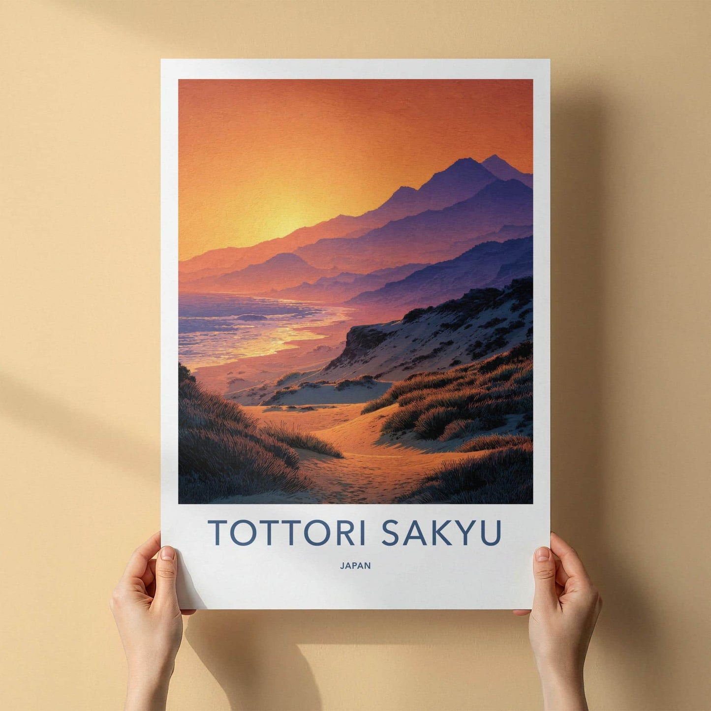 Tottori Sakyu Poster - Japan Travel Art - Golden Beach Dunes Home Decor