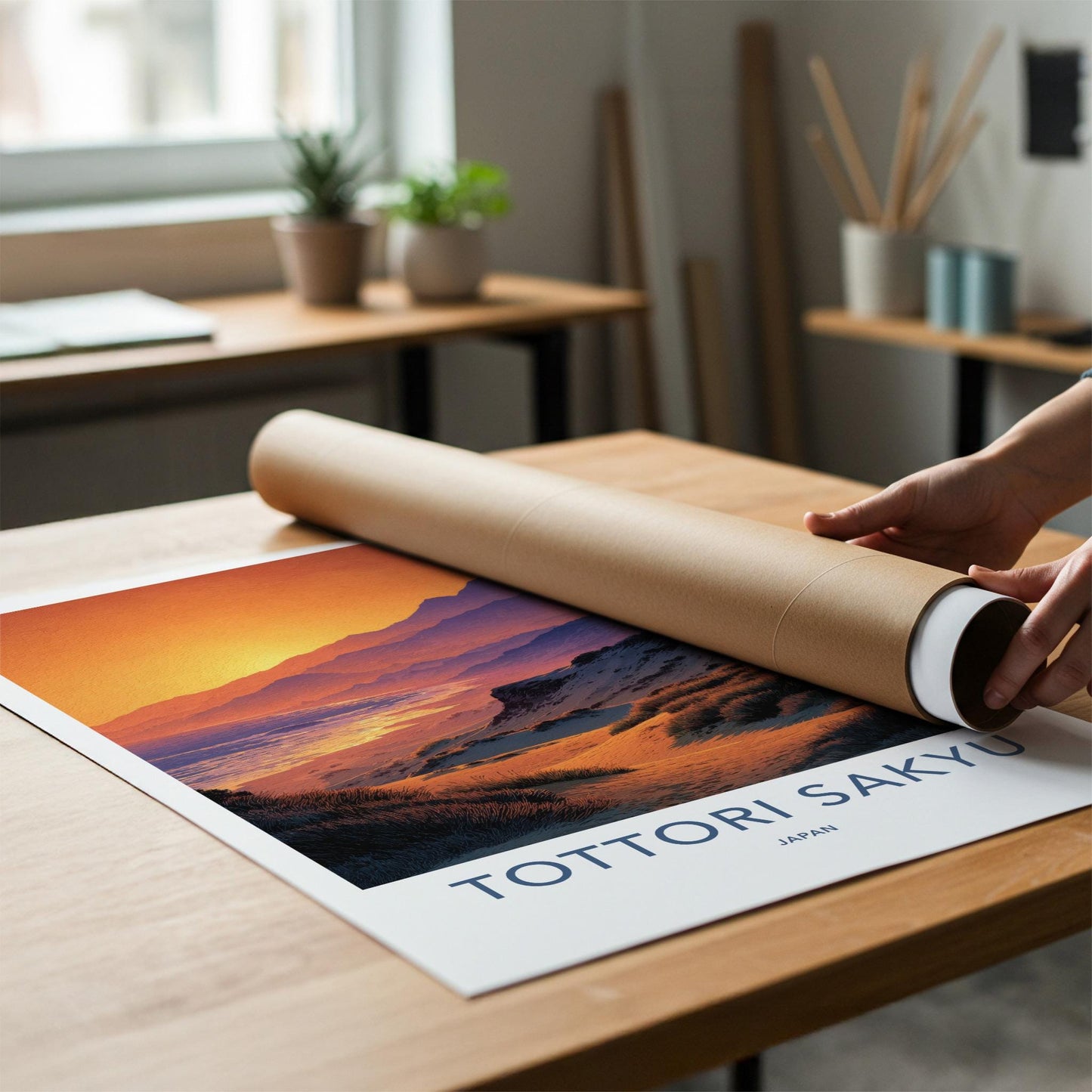 Tottori Sakyu Poster - Japan Travel Art - Golden Beach Dunes Home Decor