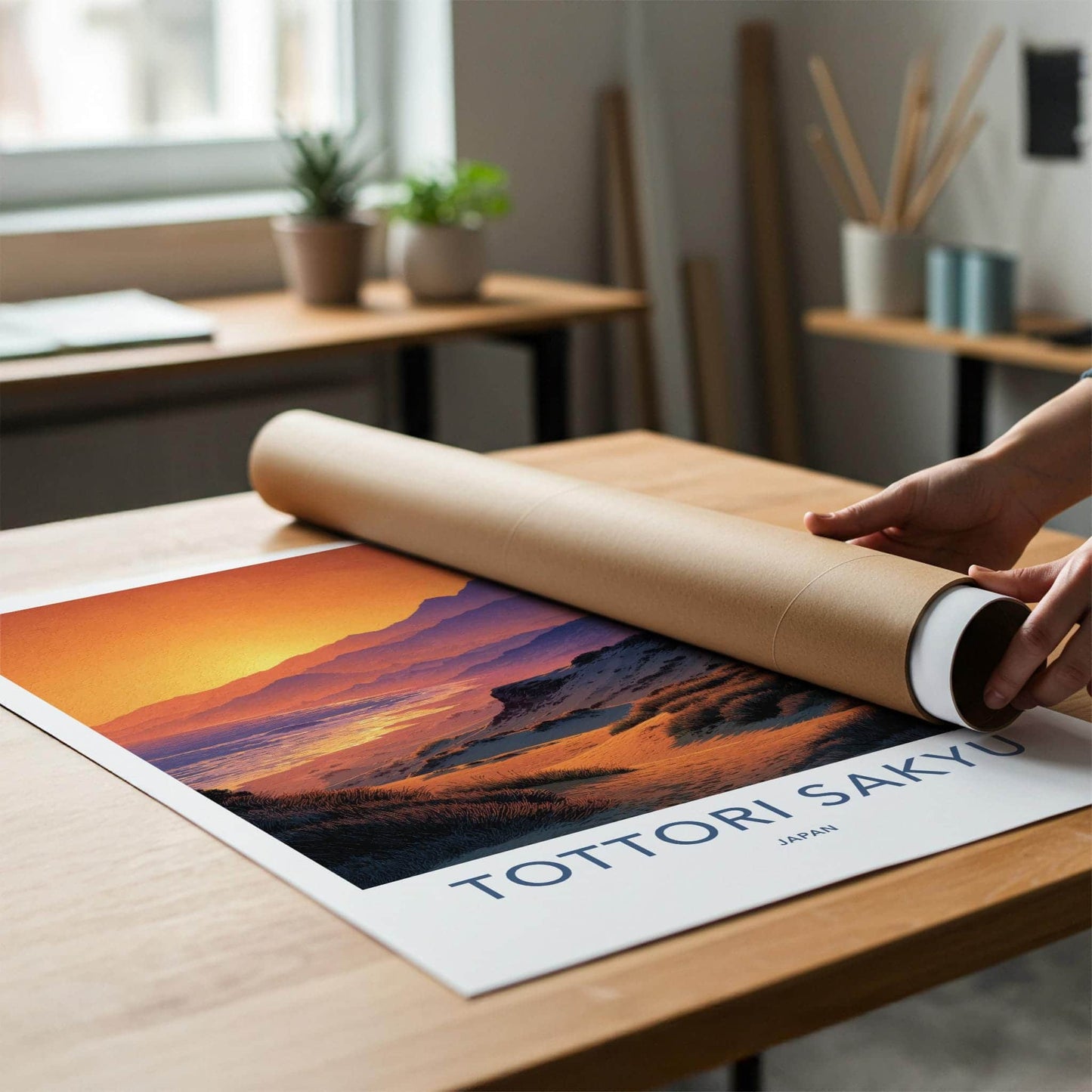 Tottori Sakyu Poster - Japan Travel Art - Golden Beach Dunes Home Decor
