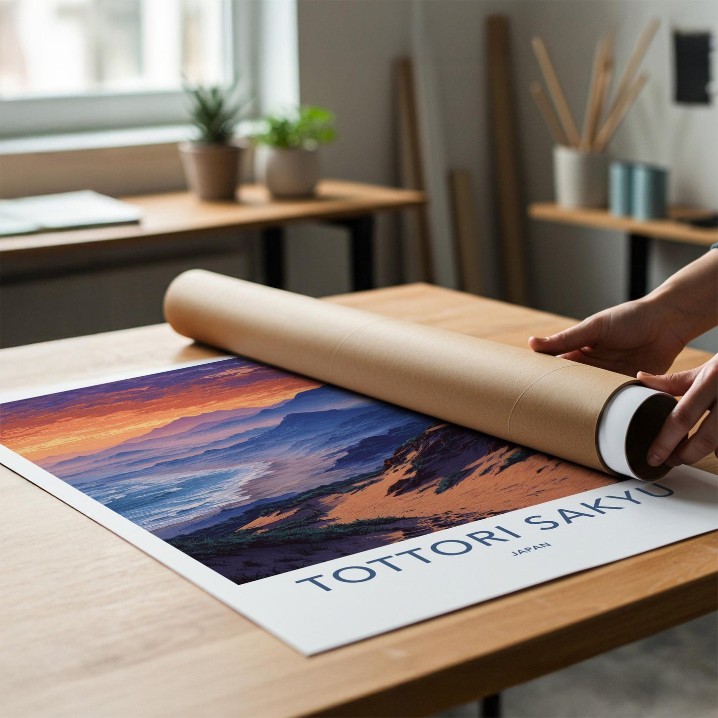 Tottori Sakyu Poster - Japan Travel Art - Ocean Dune Landscape Home Decor