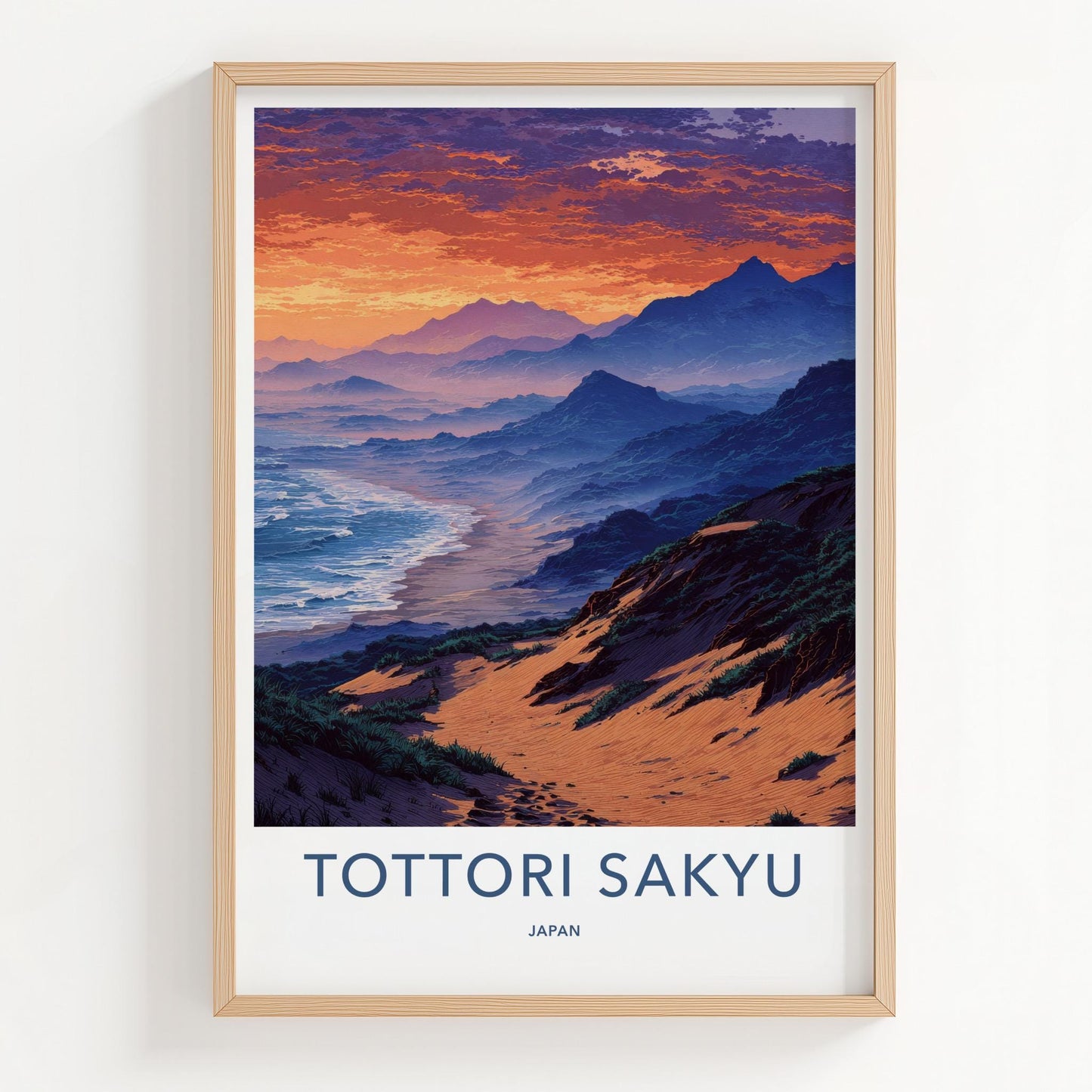 Tottori Sakyu Poster - Japan Travel Art - Ocean Dune Landscape Home Decor