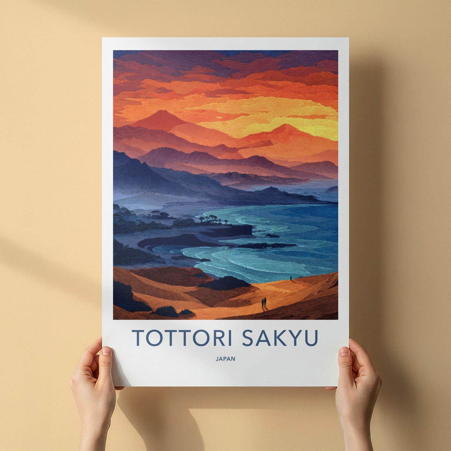 Tottori Sakyu Poster - Japan Travel Art - Vibrant Ocean Dunes Home Decor