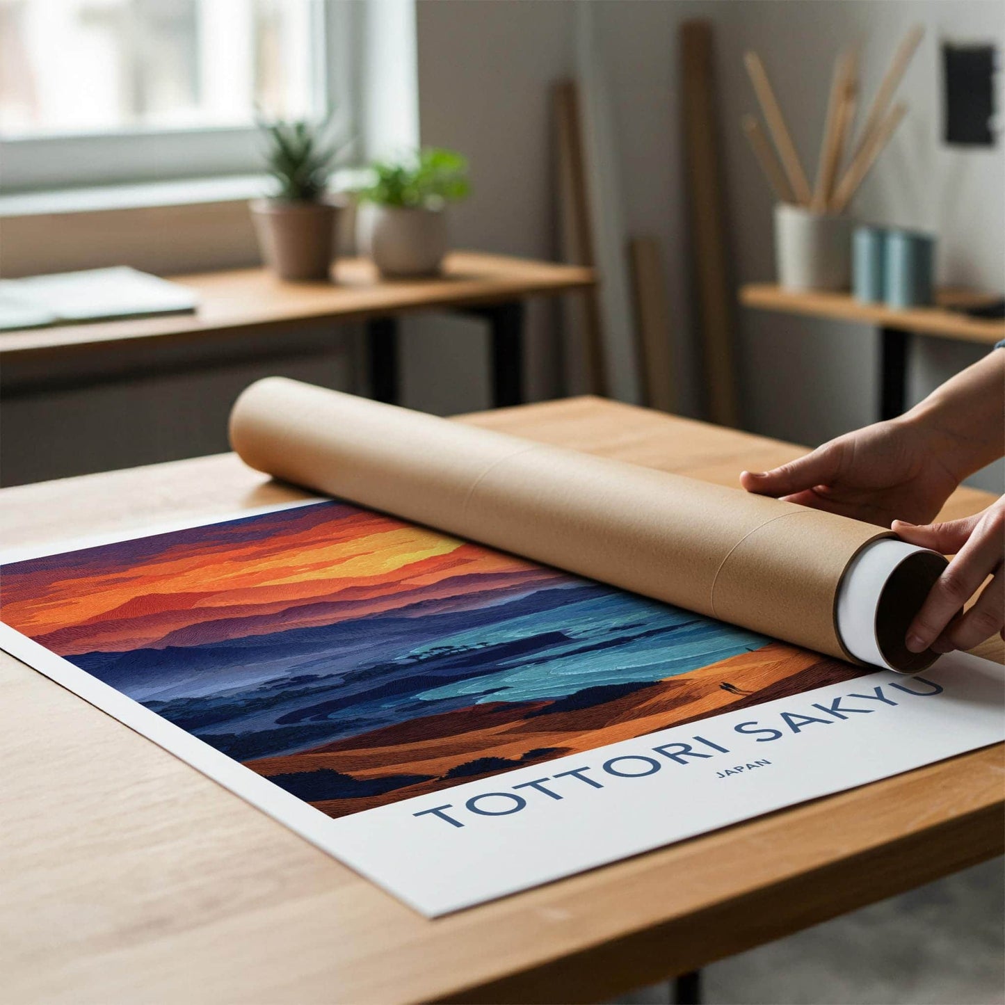 Tottori Sakyu Poster - Japan Travel Art - Vibrant Ocean Dunes Home Decor