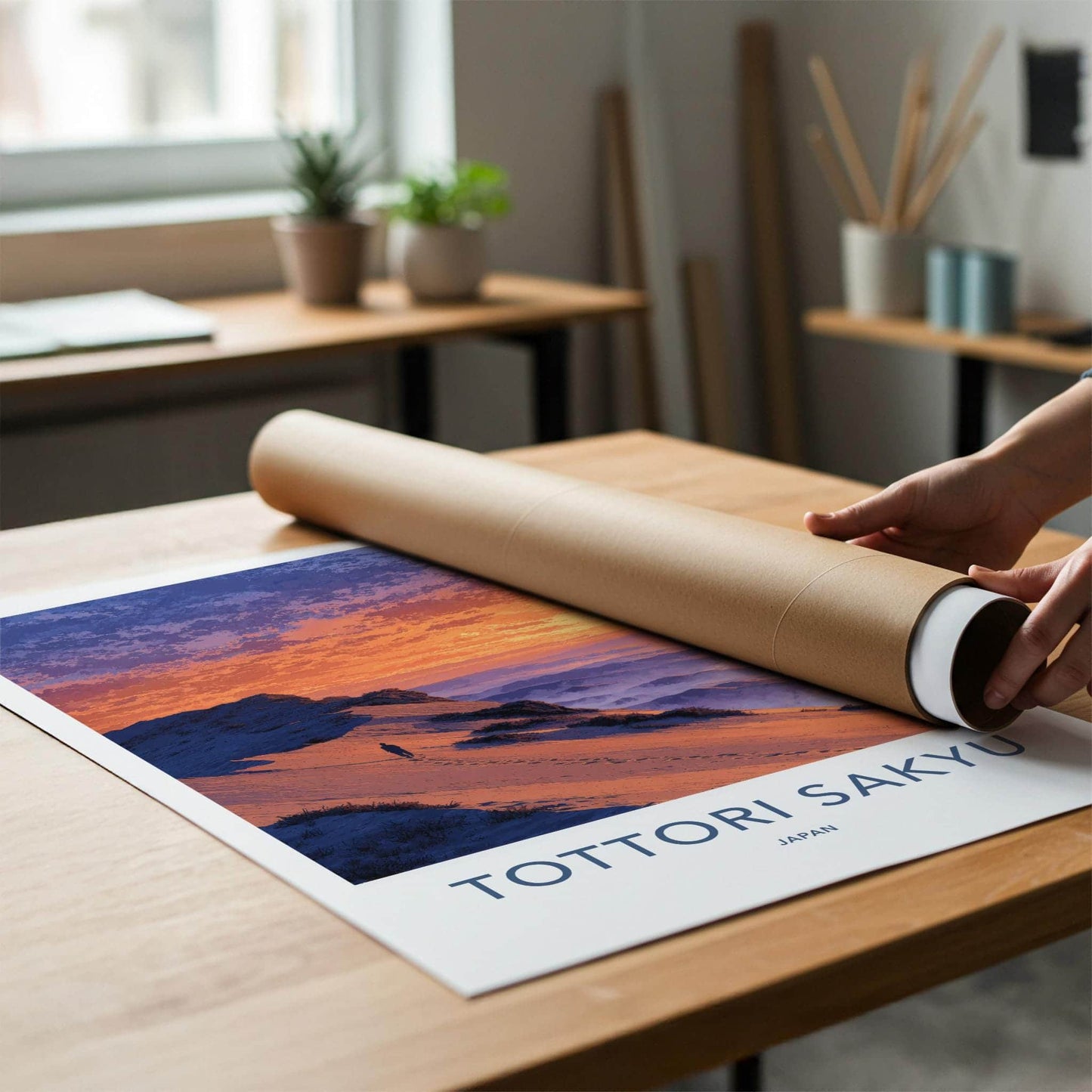 Tottori Sakyu Poster - Japan Travel Art - Vibrant Sunset Dunes Home Decor