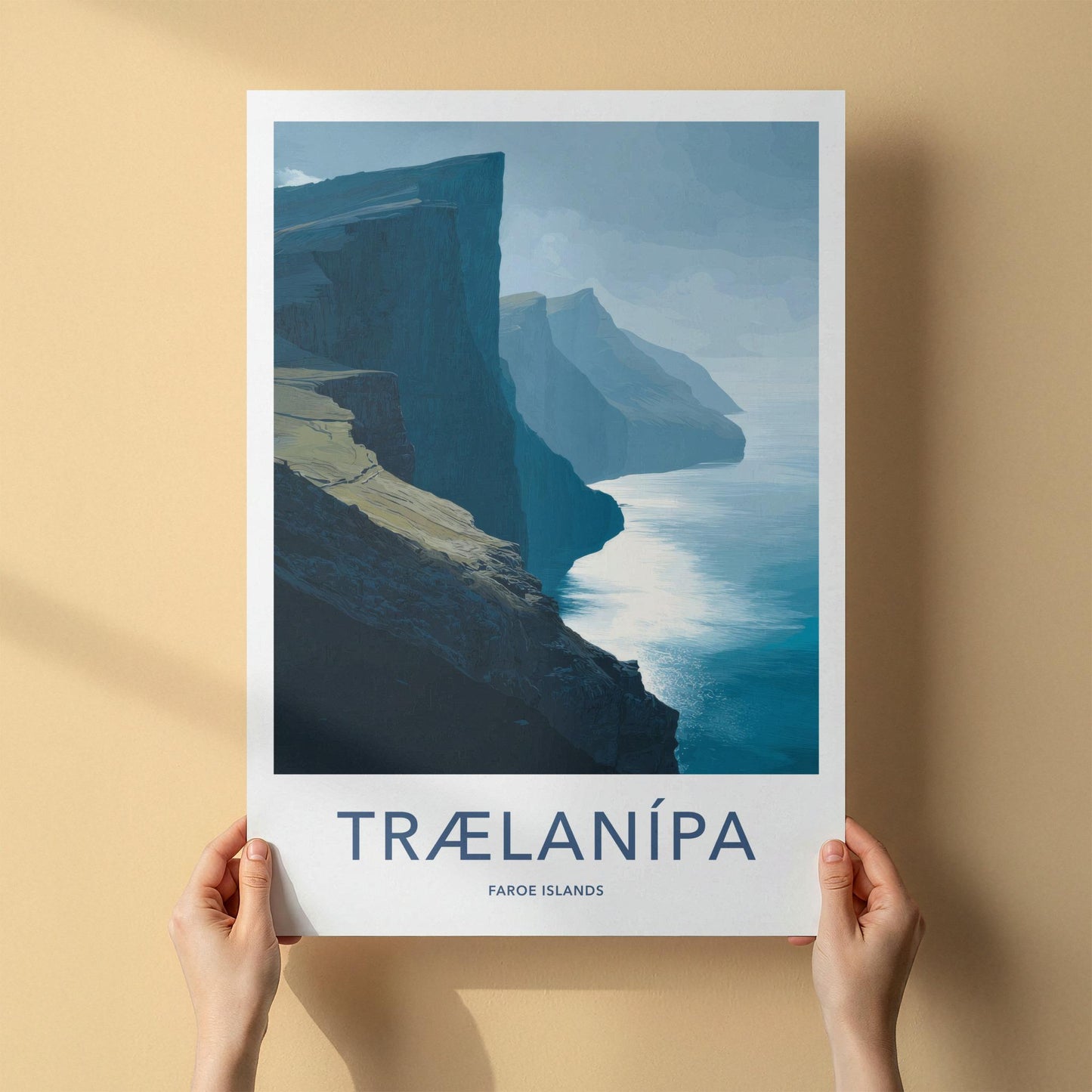 Traelanipa Poster - Faroe Islands Travel Art - Steep Sea Cliffs Wall Decor