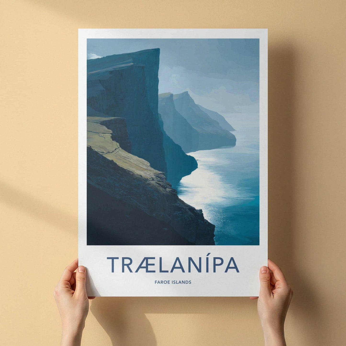 Traelanipa Poster - Faroe Islands Travel Art - Steep Sea Cliffs Wall Decor
