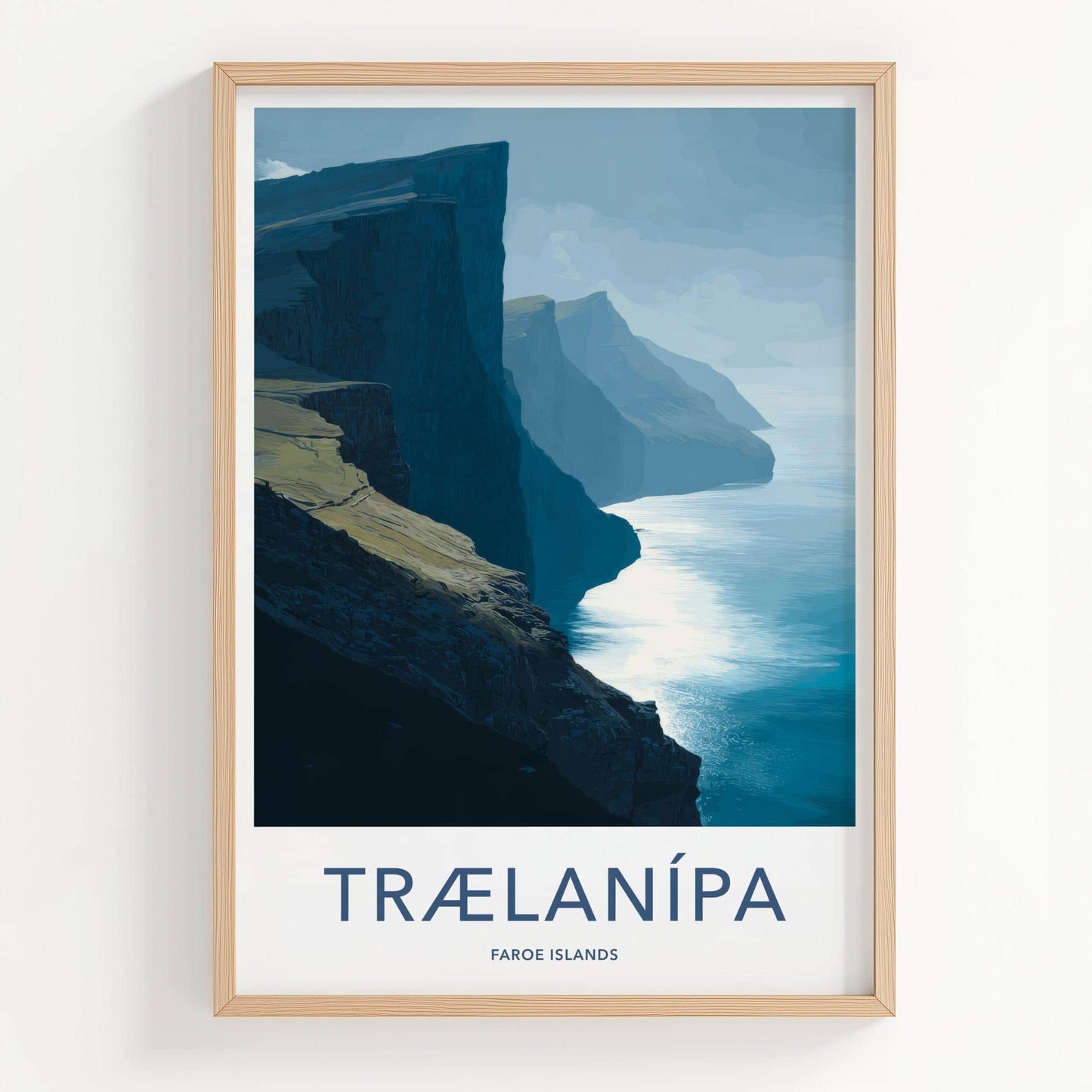 Traelanipa Poster - Faroe Islands Travel Art - Steep Sea Cliffs Wall Decor