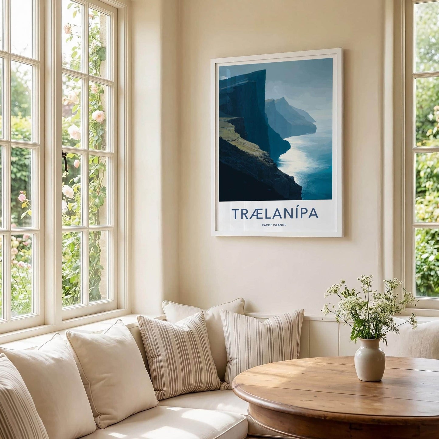 Traelanipa Poster - Faroe Islands Travel Art - Steep Sea Cliffs Wall Decor