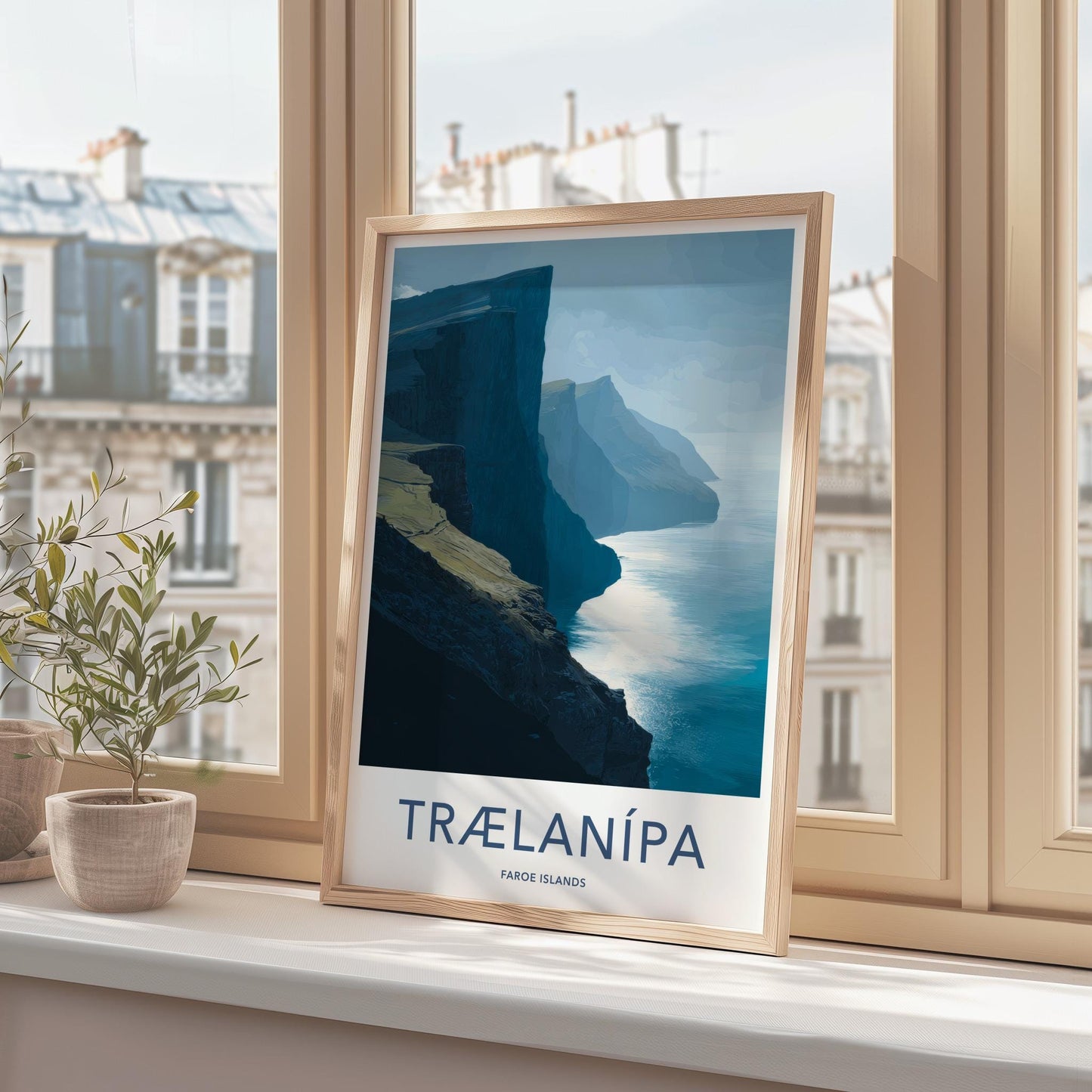 Traelanipa Poster - Faroe Islands Travel Art - Steep Sea Cliffs Wall Decor