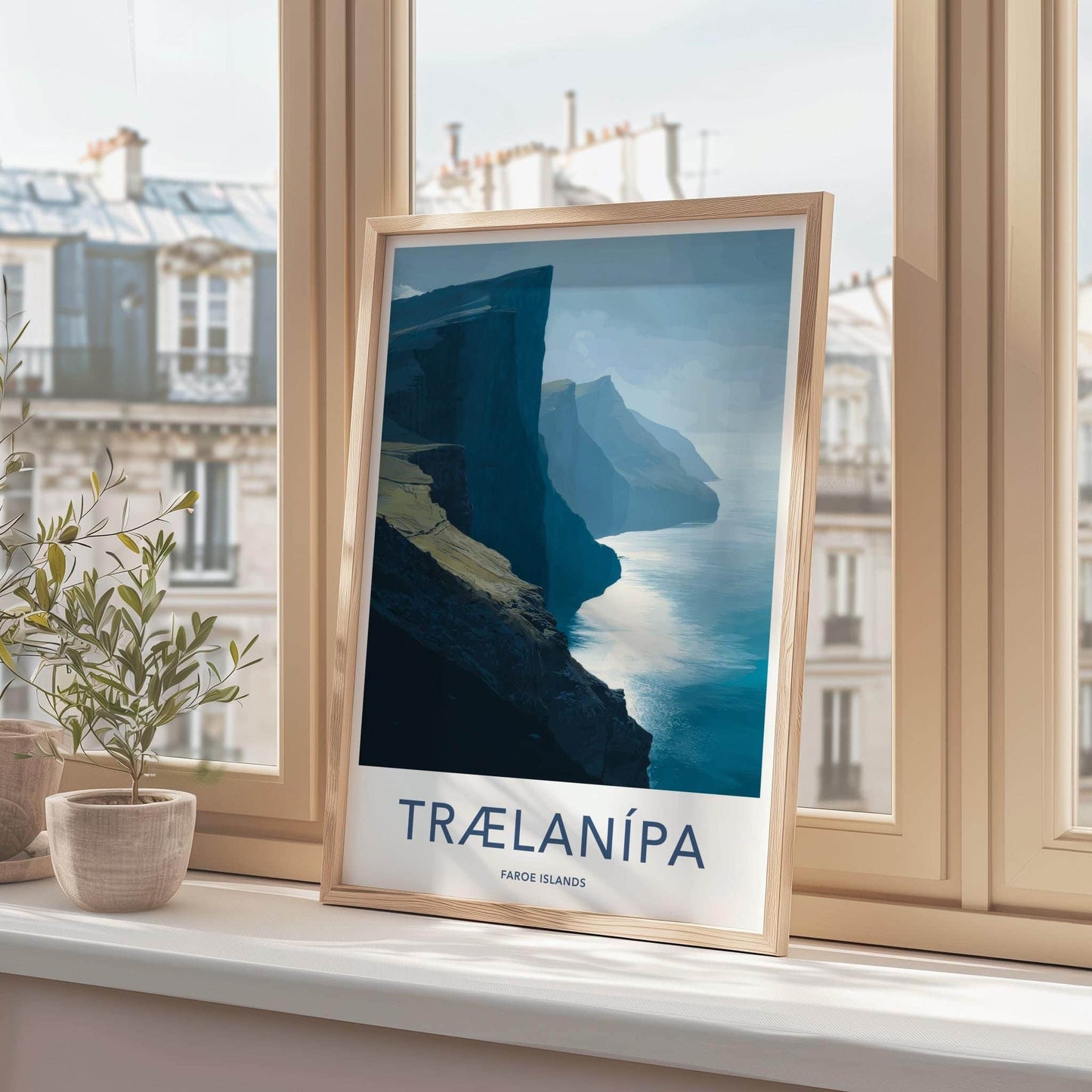 Traelanipa Poster - Faroe Islands Travel Art - Steep Sea Cliffs Wall Decor