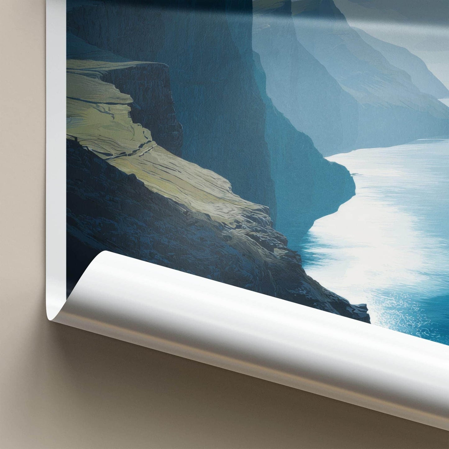 Traelanipa Poster - Faroe Islands Travel Art - Steep Sea Cliffs Wall Decor