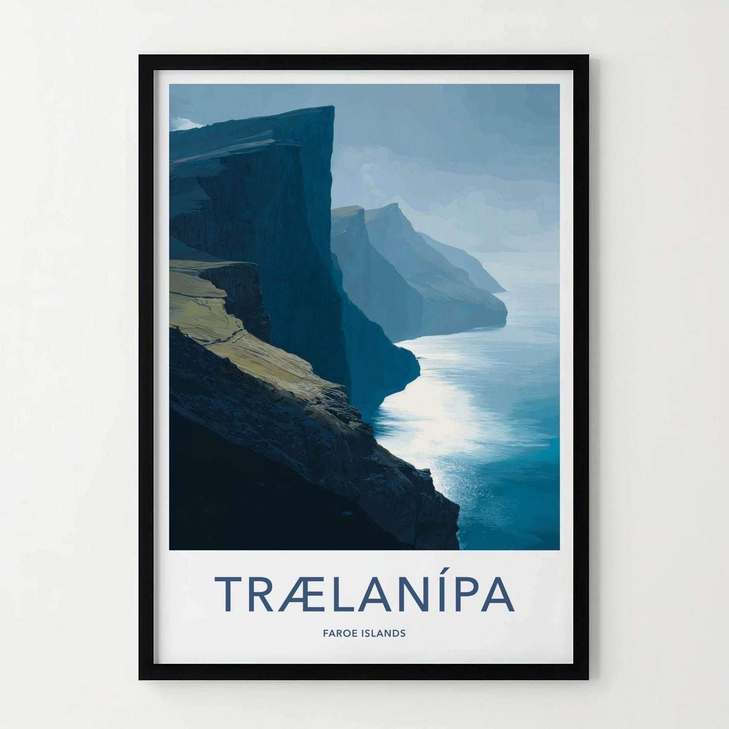 Traelanipa Poster - Faroe Islands Travel Art - Steep Sea Cliffs Wall Decor