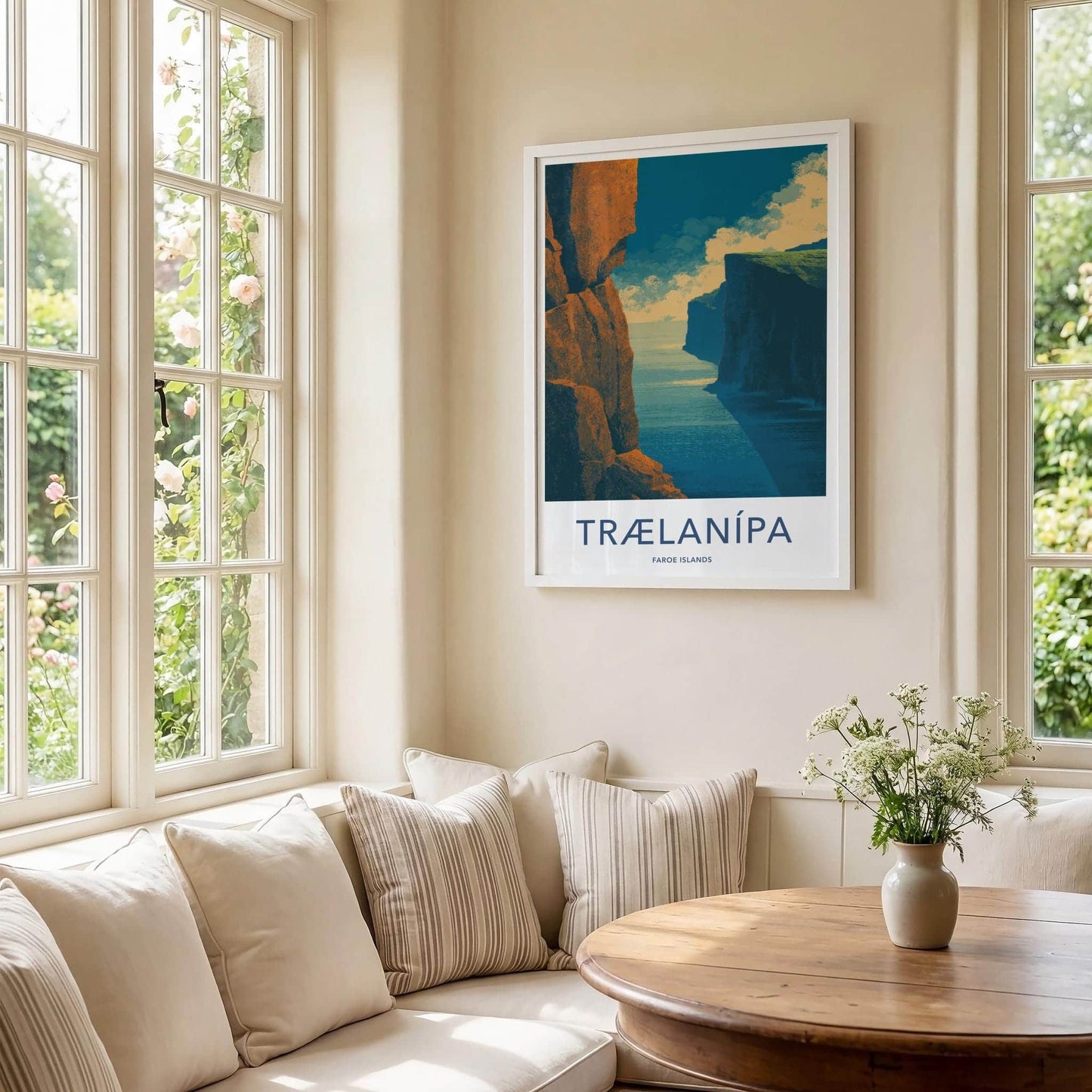 Traelanipa Poster - Faroe Islands Travel Art - Towering Ocean Cliffs Home Decor