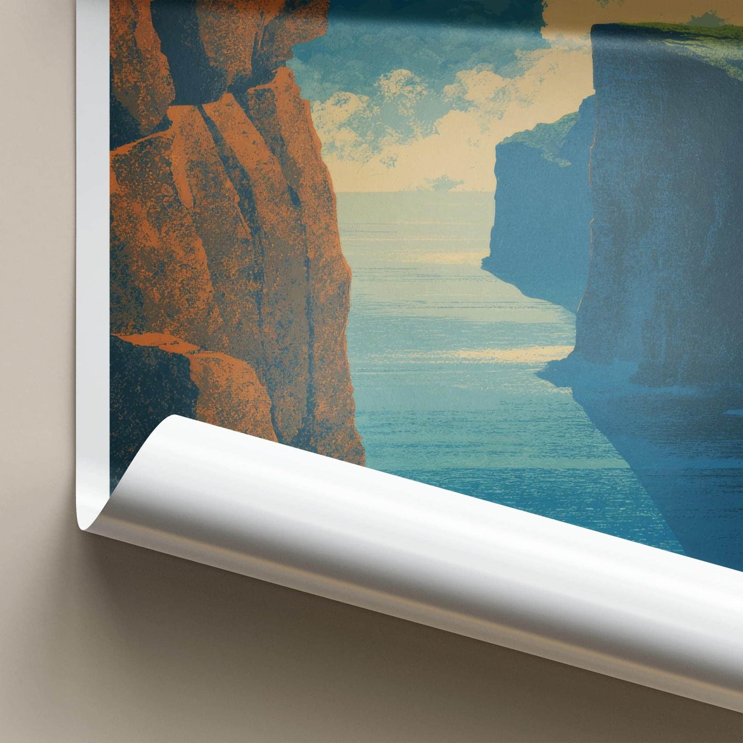 Traelanipa Poster - Faroe Islands Travel Art - Towering Ocean Cliffs Home Decor