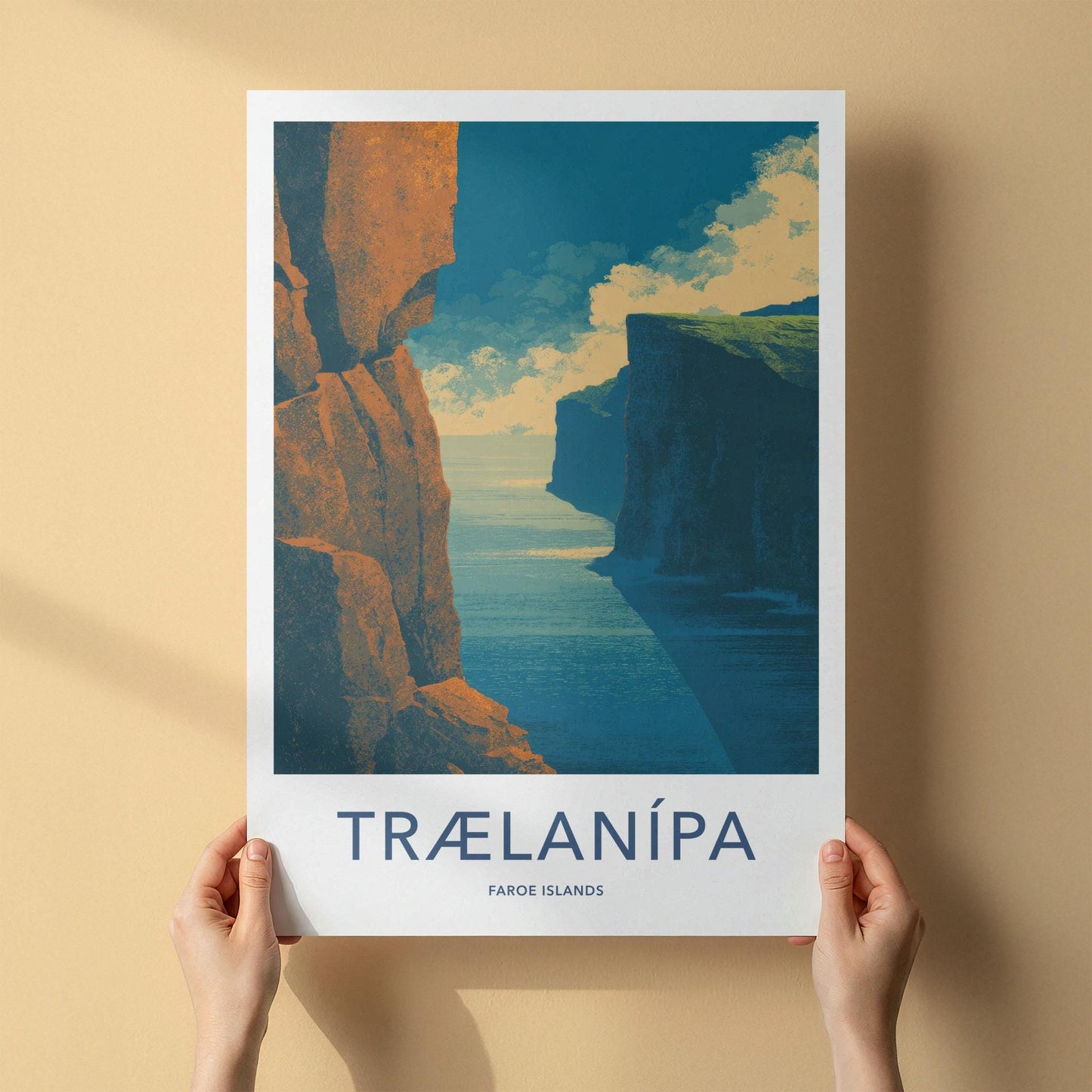 Traelanipa Poster - Faroe Islands Travel Art - Towering Ocean Cliffs Home Decor