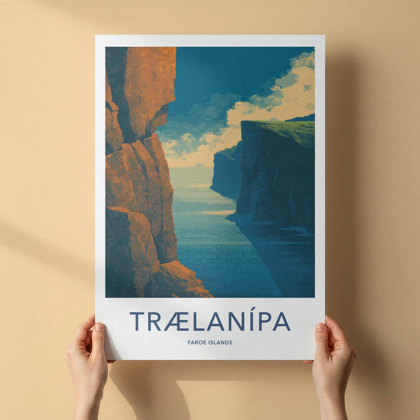 Traelanipa Poster - Faroe Islands Travel Art - Towering Ocean Cliffs Home Decor
