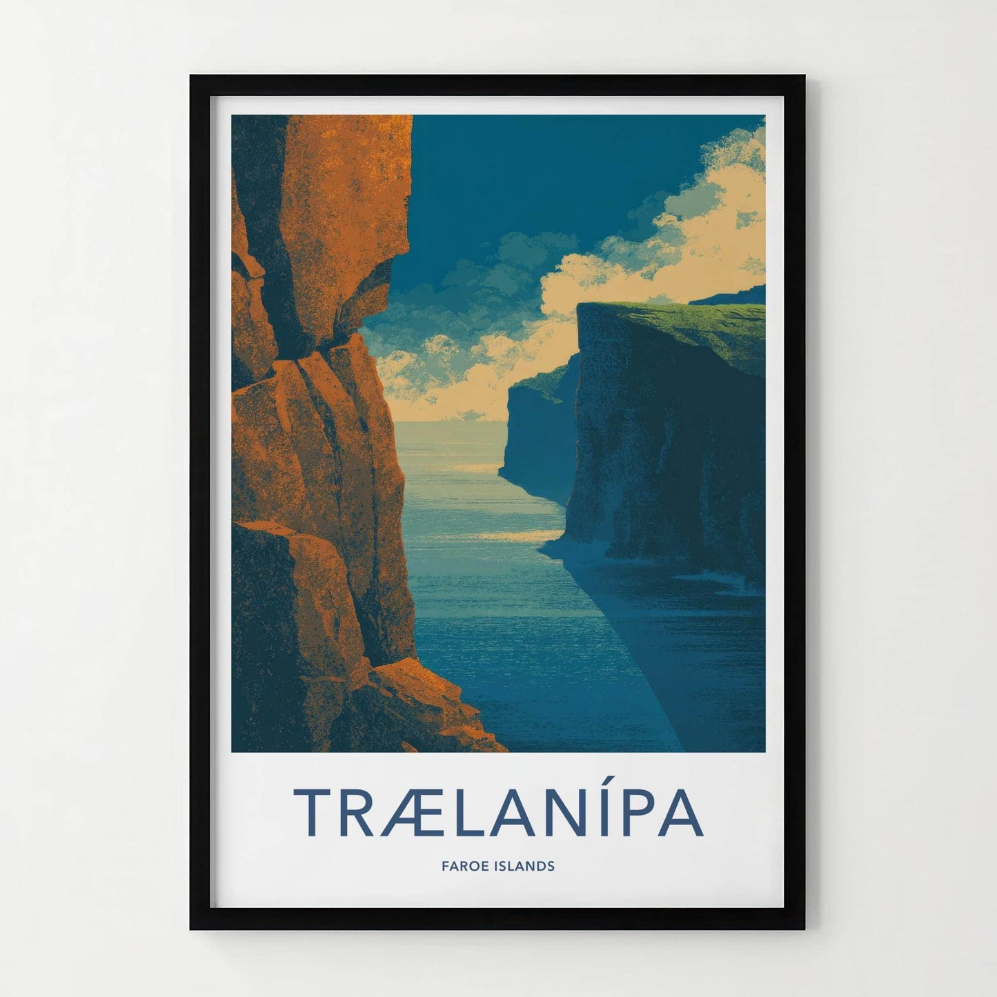 Traelanipa Poster - Faroe Islands Travel Art - Towering Ocean Cliffs Home Decor