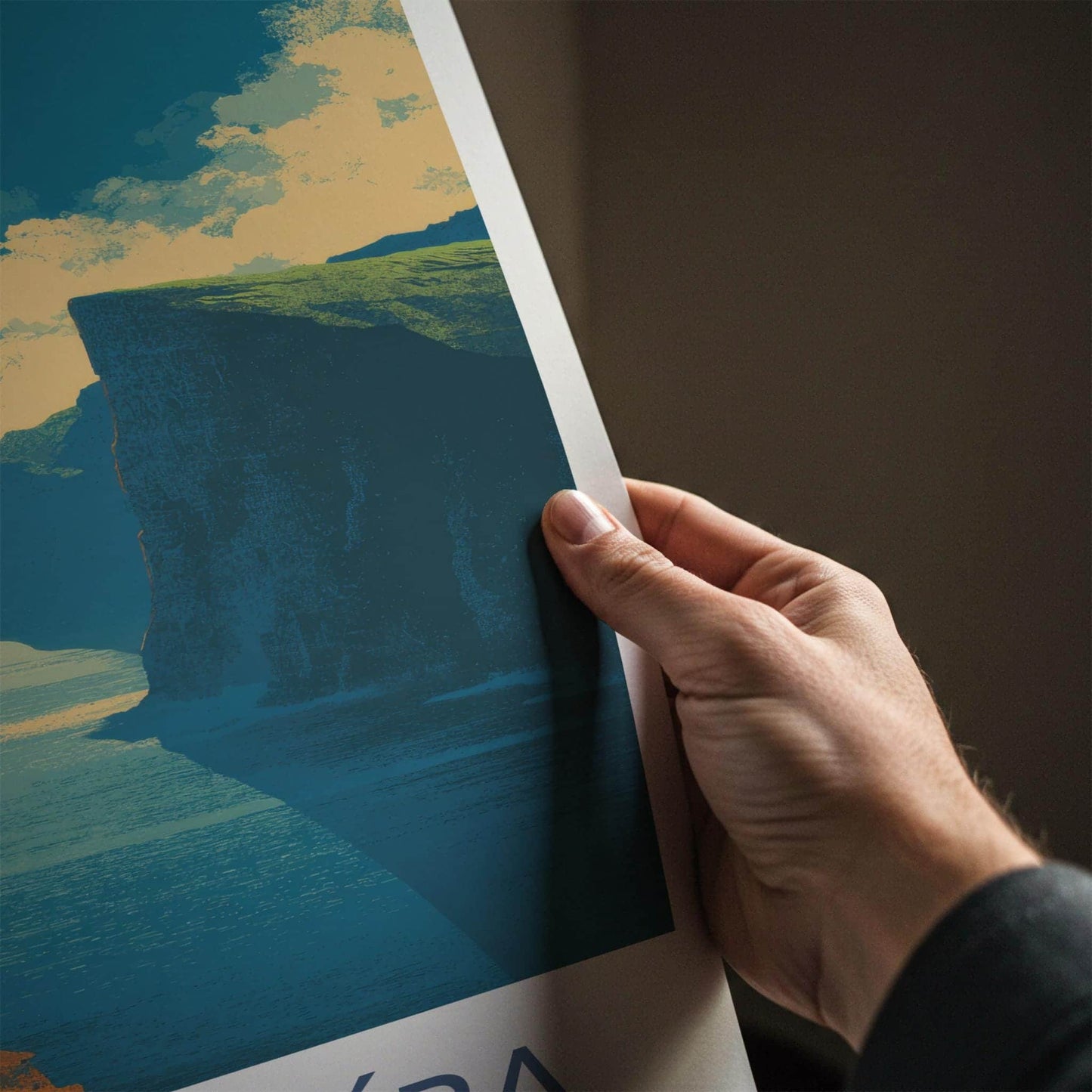 Traelanipa Poster - Faroe Islands Travel Art - Towering Ocean Cliffs Home Decor