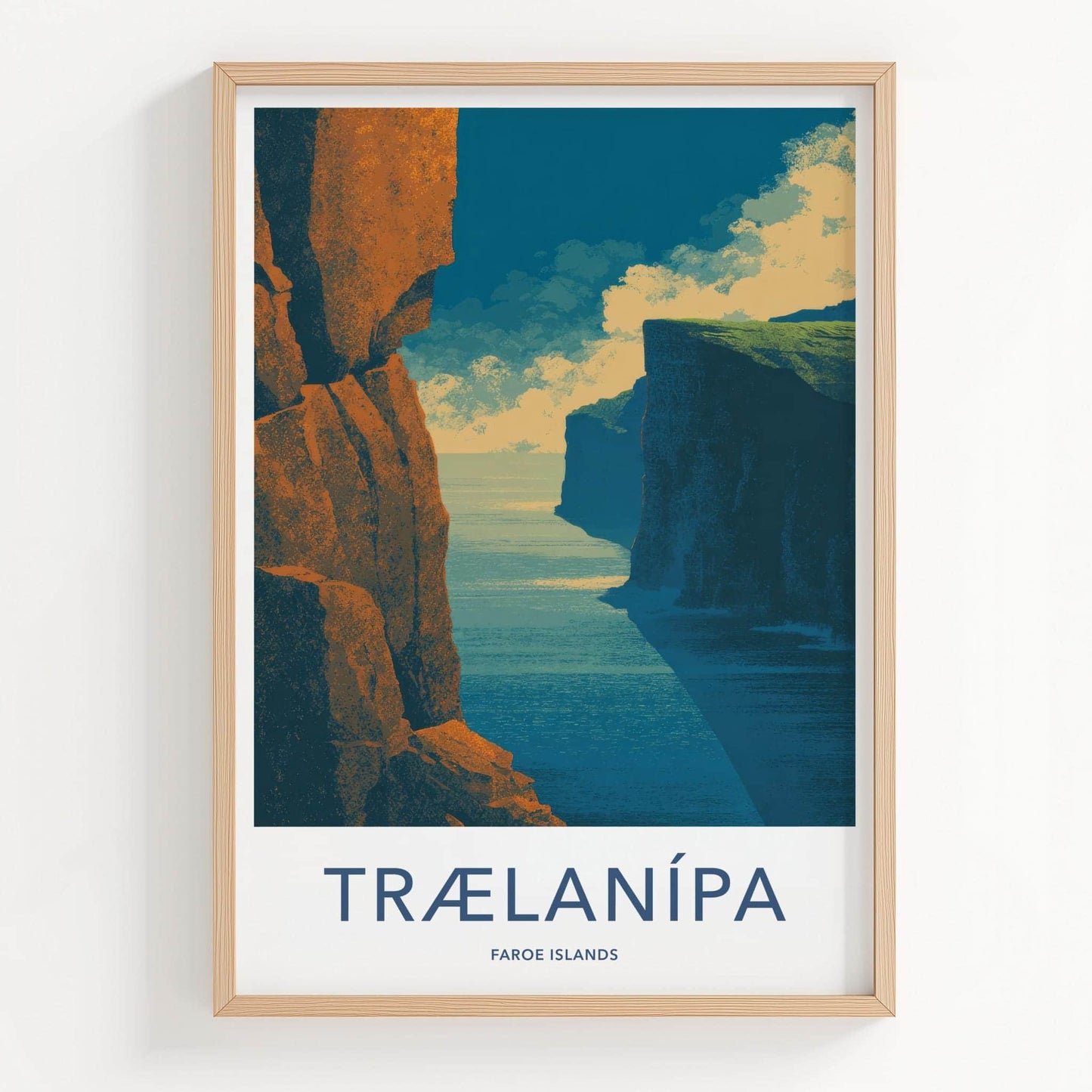 Traelanipa Poster - Faroe Islands Travel Art - Towering Ocean Cliffs Home Decor