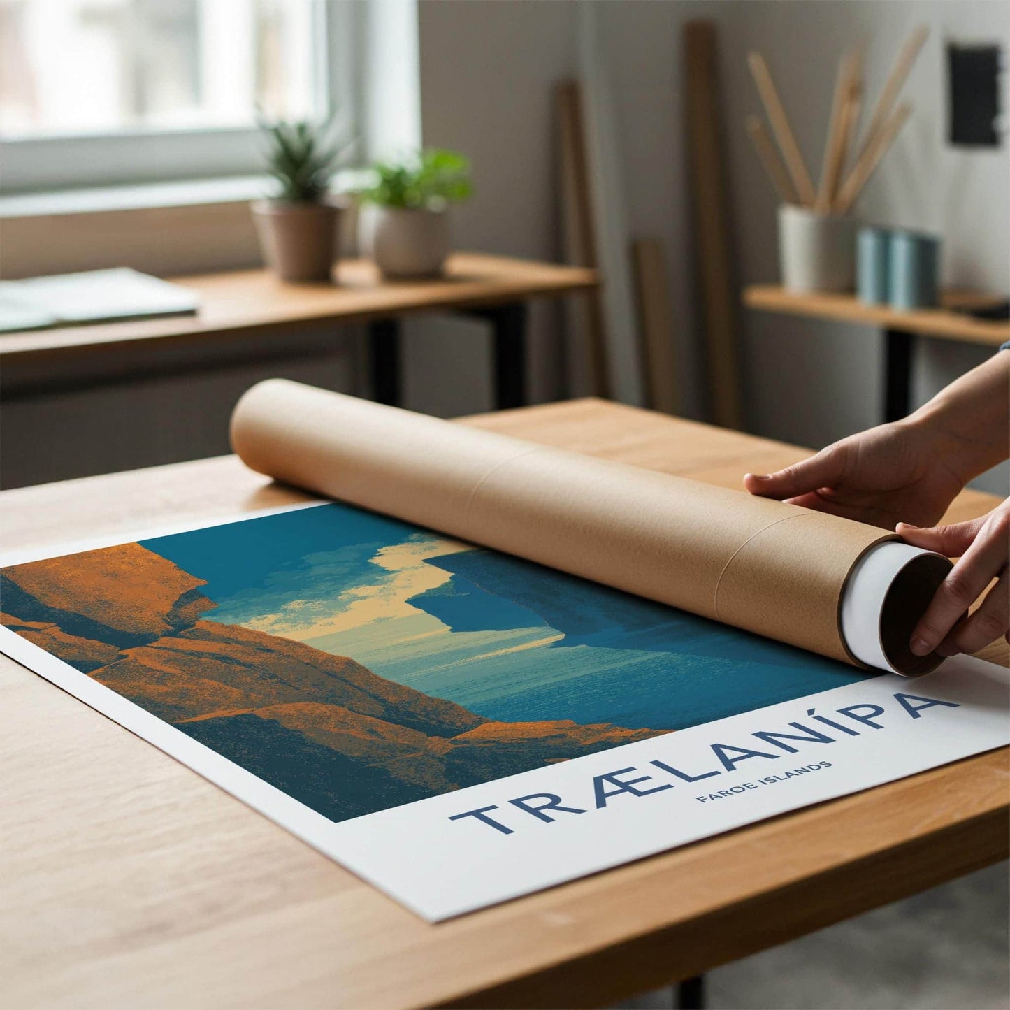 Traelanipa Poster - Faroe Islands Travel Art - Towering Ocean Cliffs Home Decor