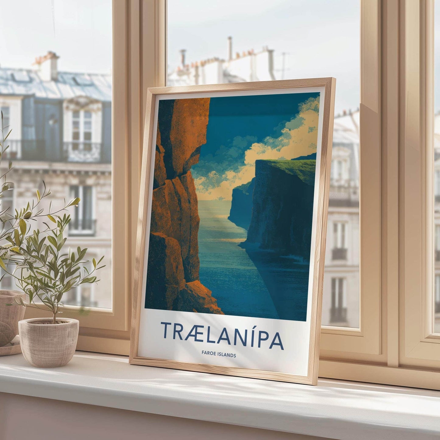Traelanipa Poster - Faroe Islands Travel Art - Towering Ocean Cliffs Home Decor