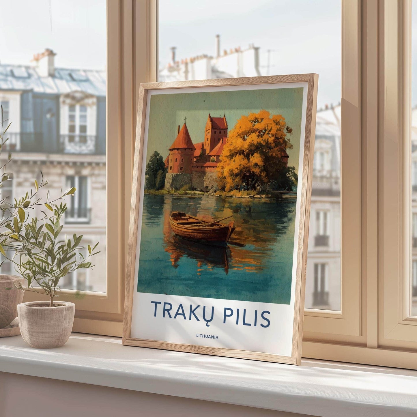 TRAKU PILIS Poster - Lithuania Travel Art - Autumn Castle Lake Home Decor