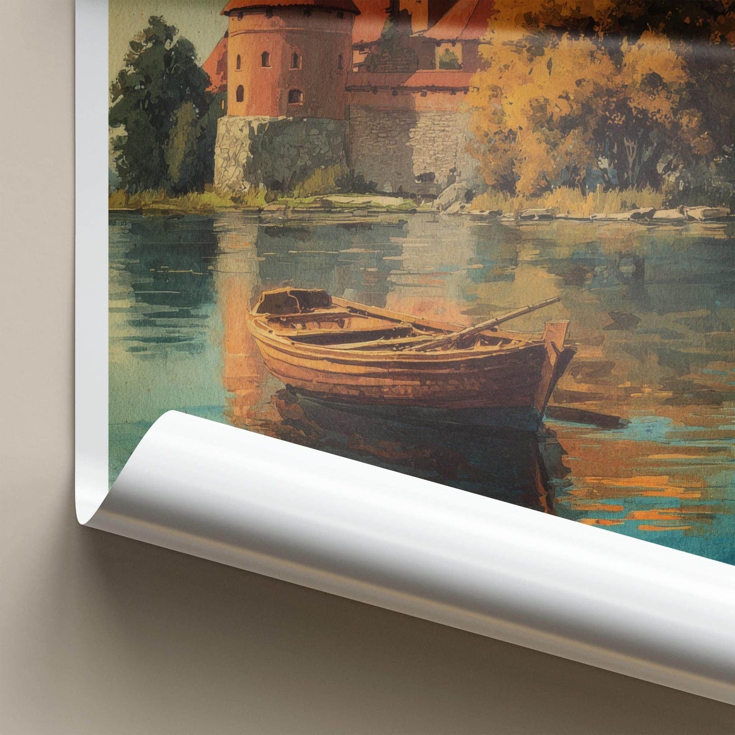 TRAKU PILIS Poster - Lithuania Travel Art - Autumn Castle Lake Home Decor