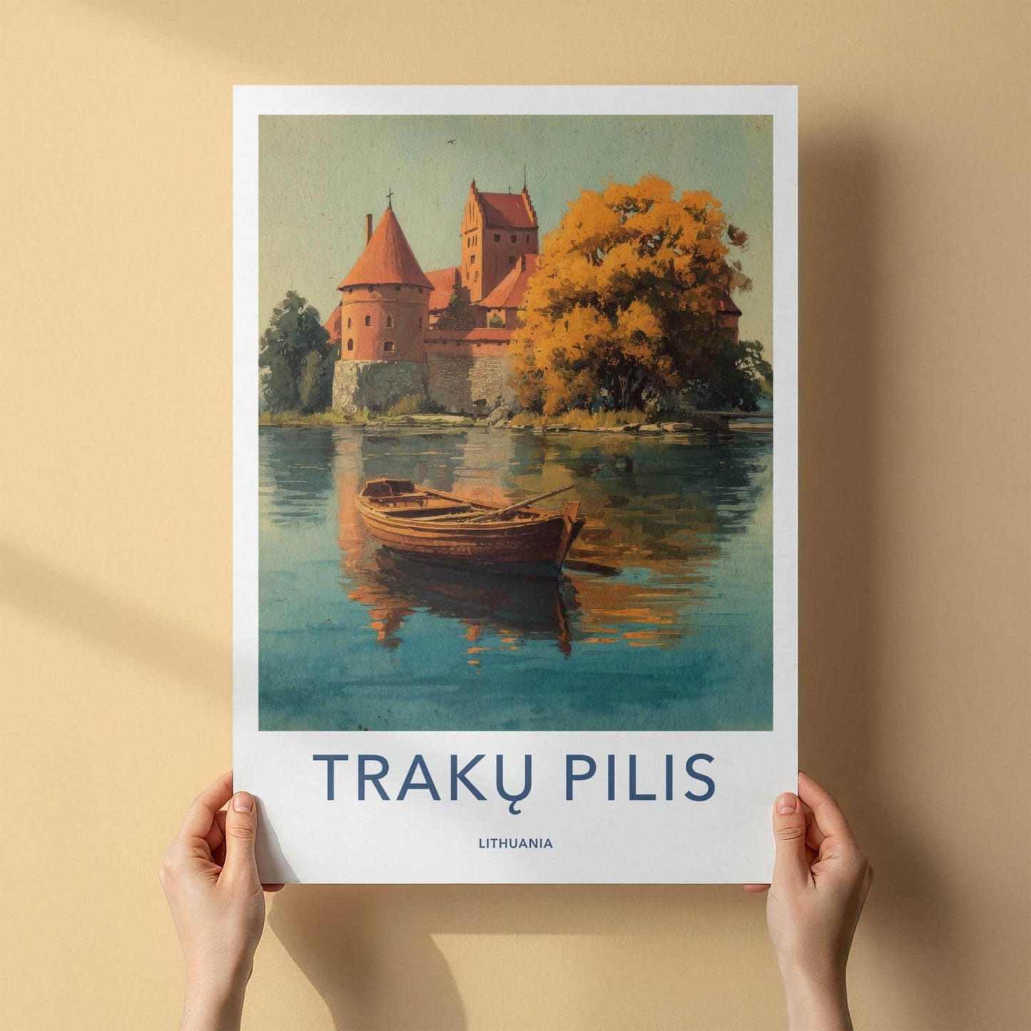 TRAKU PILIS Poster - Lithuania Travel Art - Autumn Castle Lake Home Decor