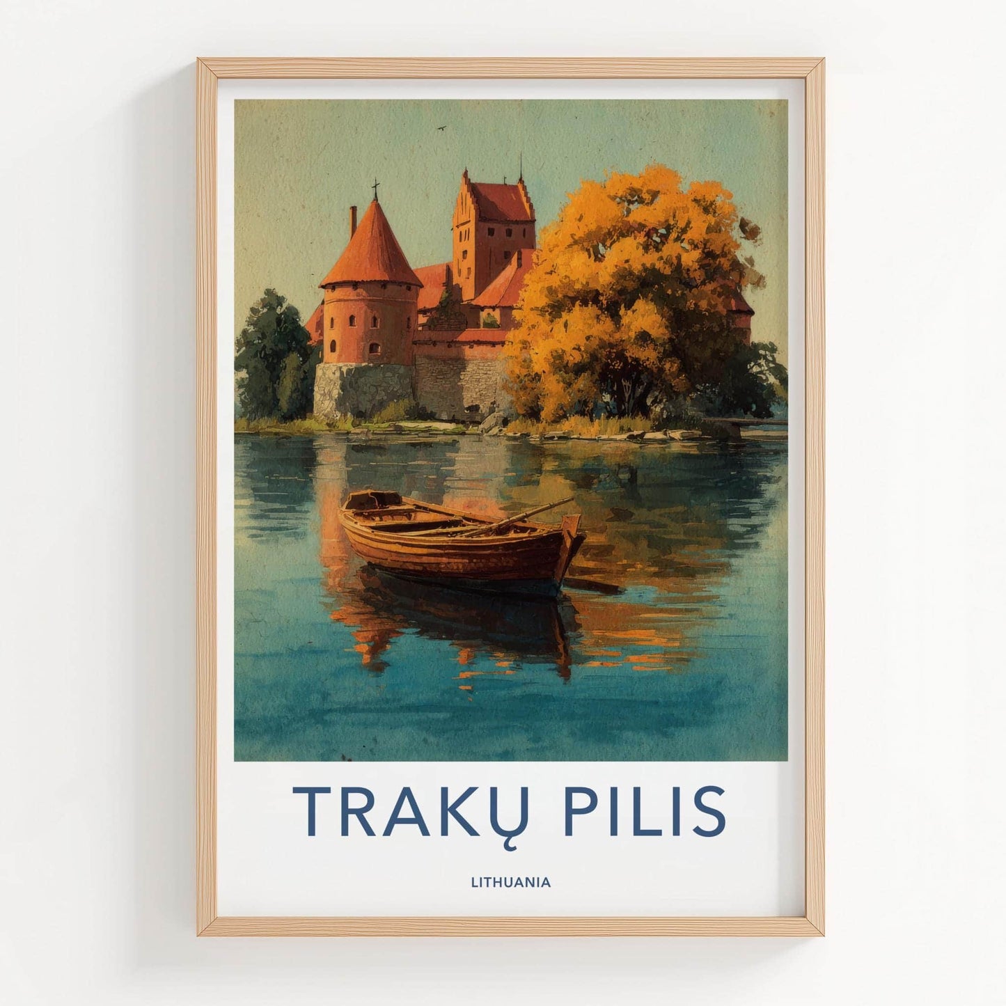 TRAKU PILIS Poster - Lithuania Travel Art - Autumn Castle Lake Home Decor