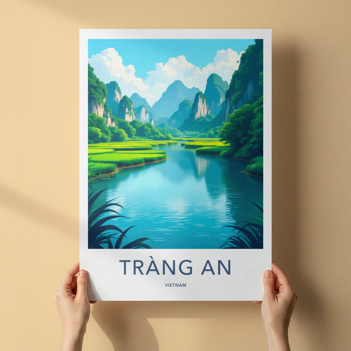Trang An Poster - Vietnam Travel Art - Emerald Water Pathways Home Decor
