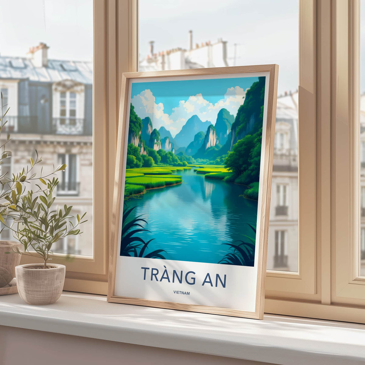 Trang An Poster - Vietnam Travel Art - Emerald Water Pathways Home Decor