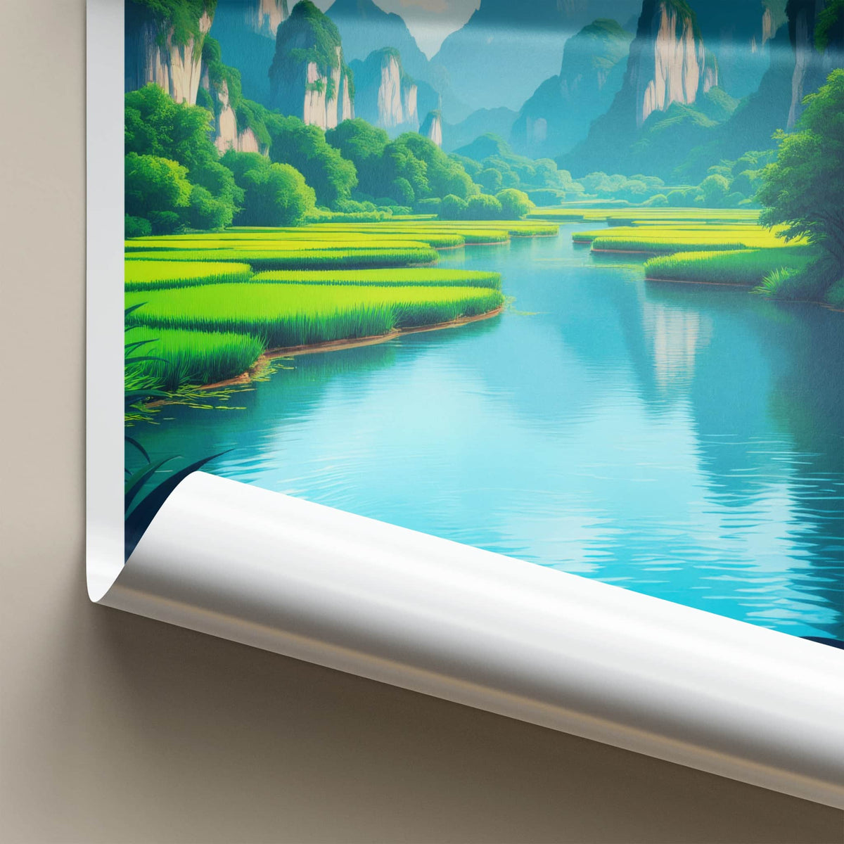 Trang An Poster - Vietnam Travel Art - Emerald Water Pathways Home Decor