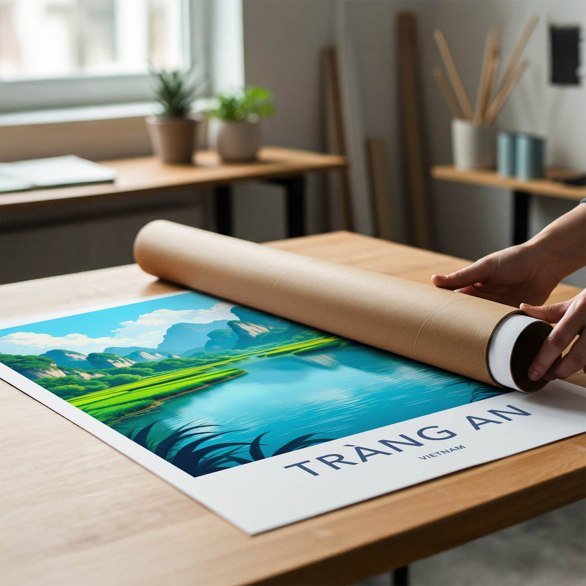 Trang An Poster - Vietnam Travel Art - Emerald Water Pathways Home Decor