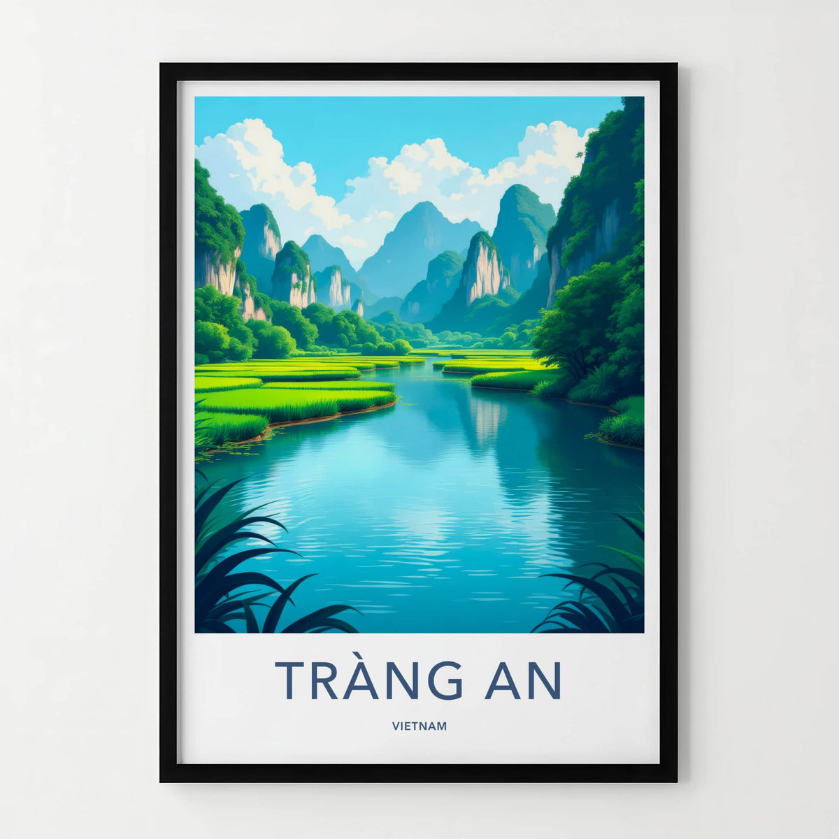 Trang An Poster - Vietnam Travel Art - Emerald Water Pathways Home Decor