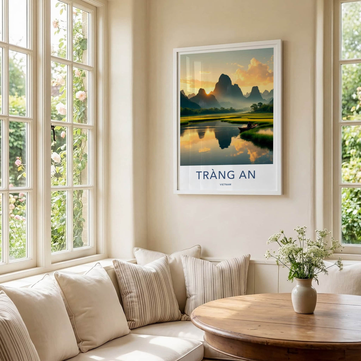 Trang An Poster - Vietnam Travel Art - Mountains River Sunset Home Decor