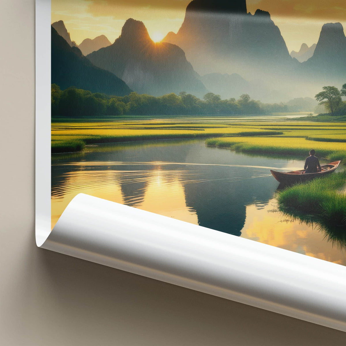 Trang An Poster - Vietnam Travel Art - Mountains River Sunset Home Decor
