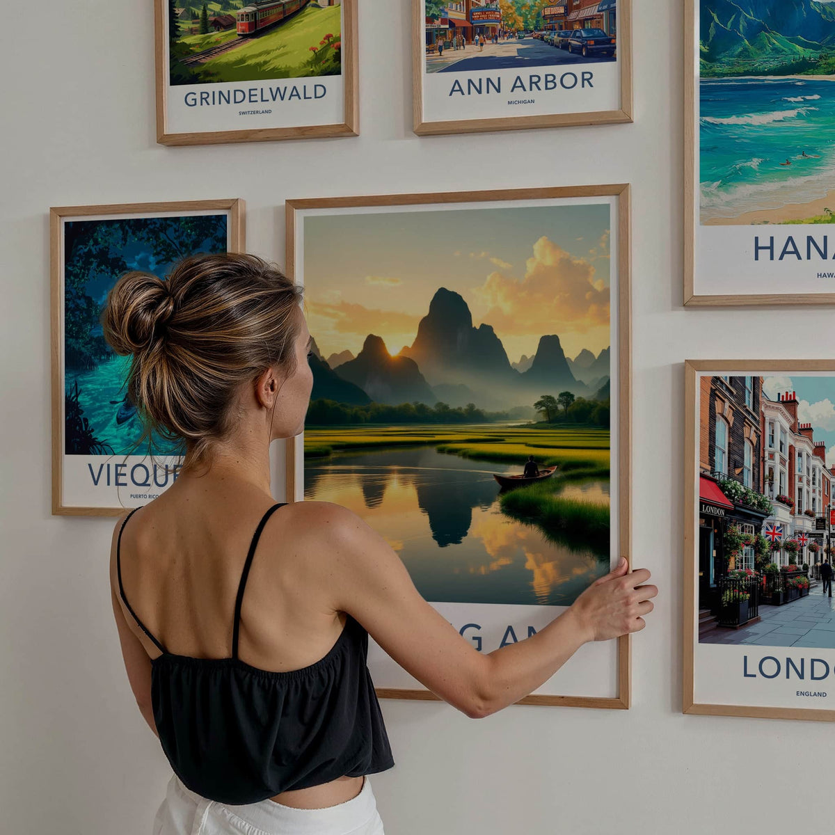 Trang An Poster - Vietnam Travel Art - Mountains River Sunset Home Decor