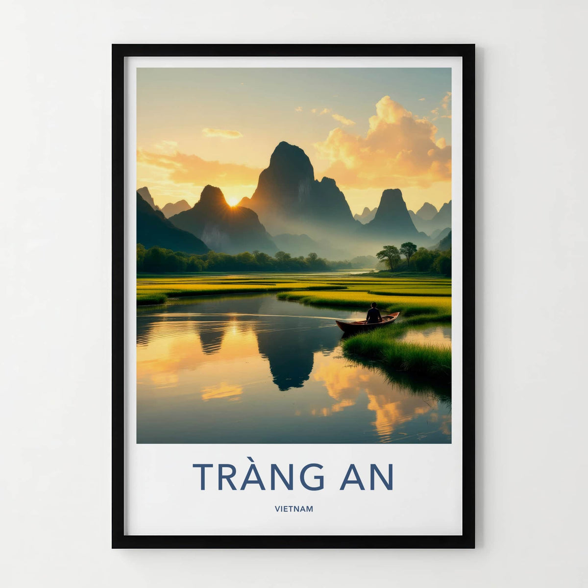 Trang An Poster - Vietnam Travel Art - Mountains River Sunset Home Decor