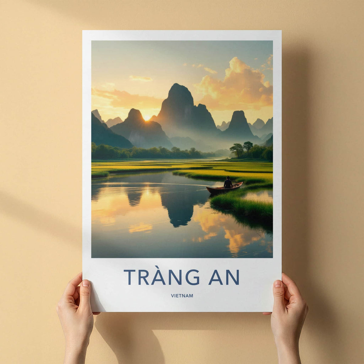 Trang An Poster - Vietnam Travel Art - Mountains River Sunset Home Decor