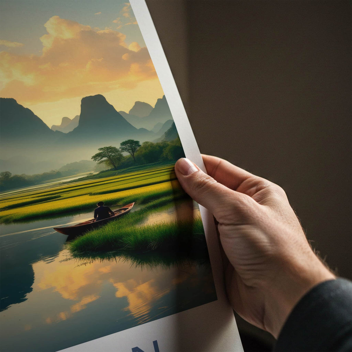 Trang An Poster - Vietnam Travel Art - Mountains River Sunset Home Decor