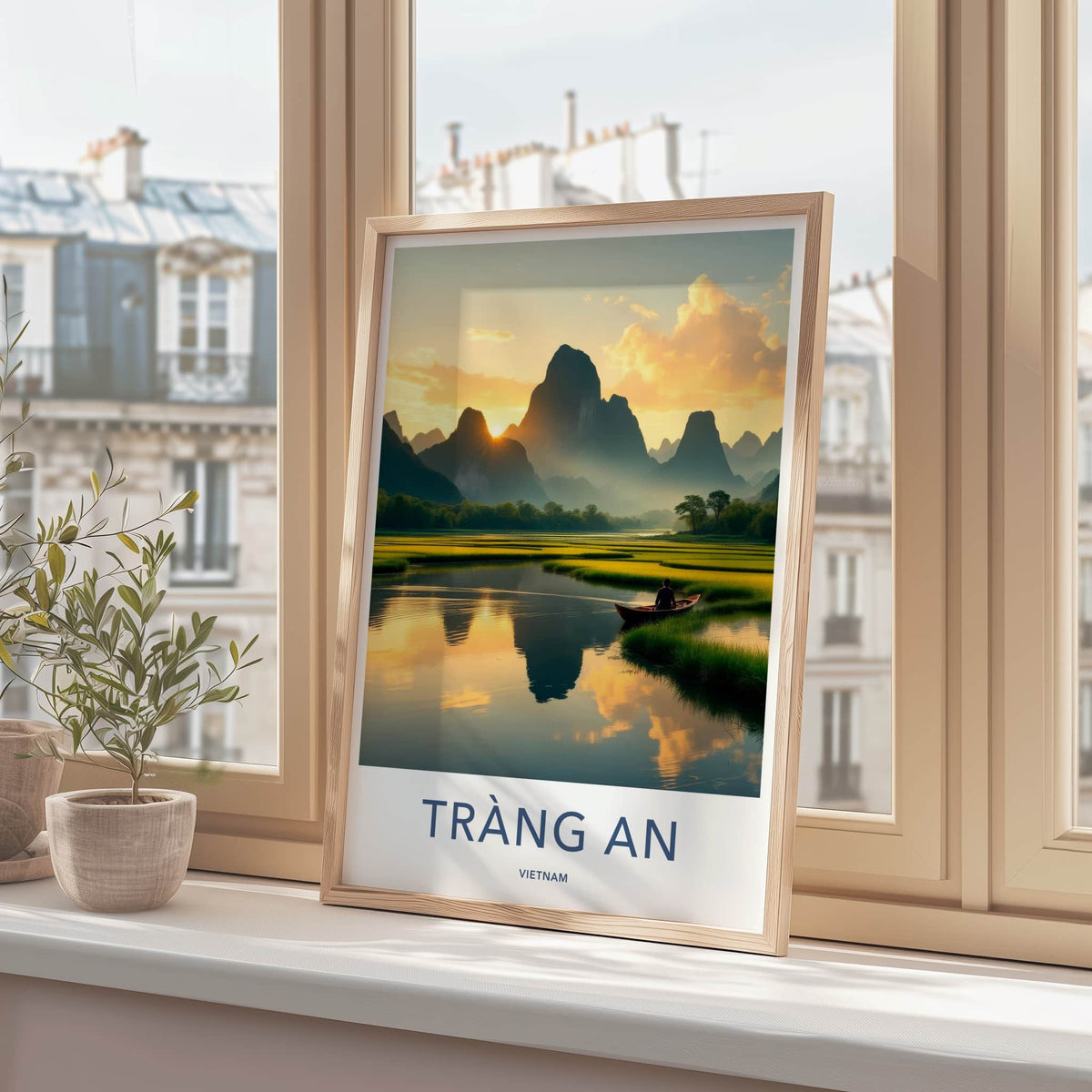 Trang An Poster - Vietnam Travel Art - Mountains River Sunset Home Decor